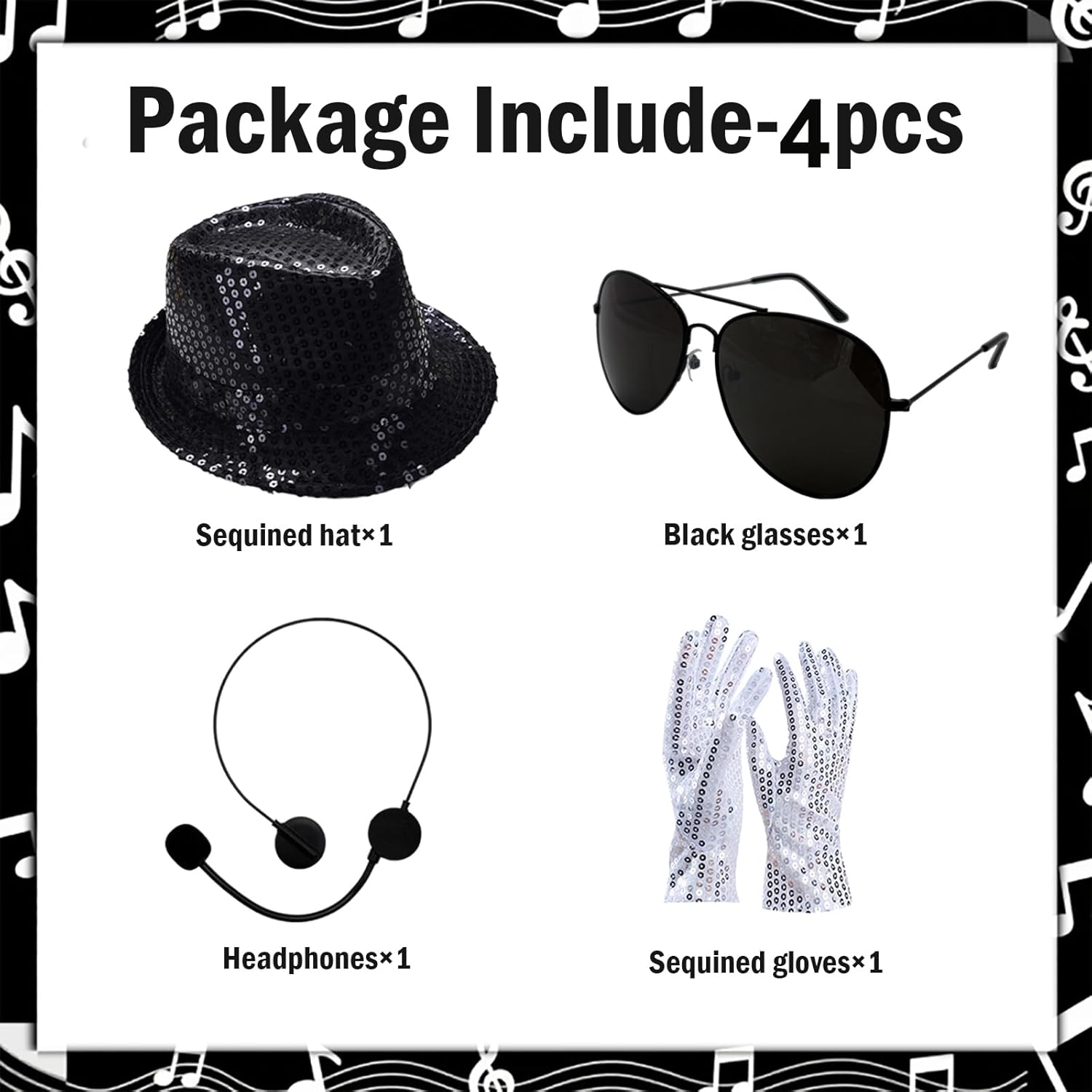 80s Mens Rocker Hat and Gloves Glasses for Pop Rockstar Halloween Costume Accessories - Image 3