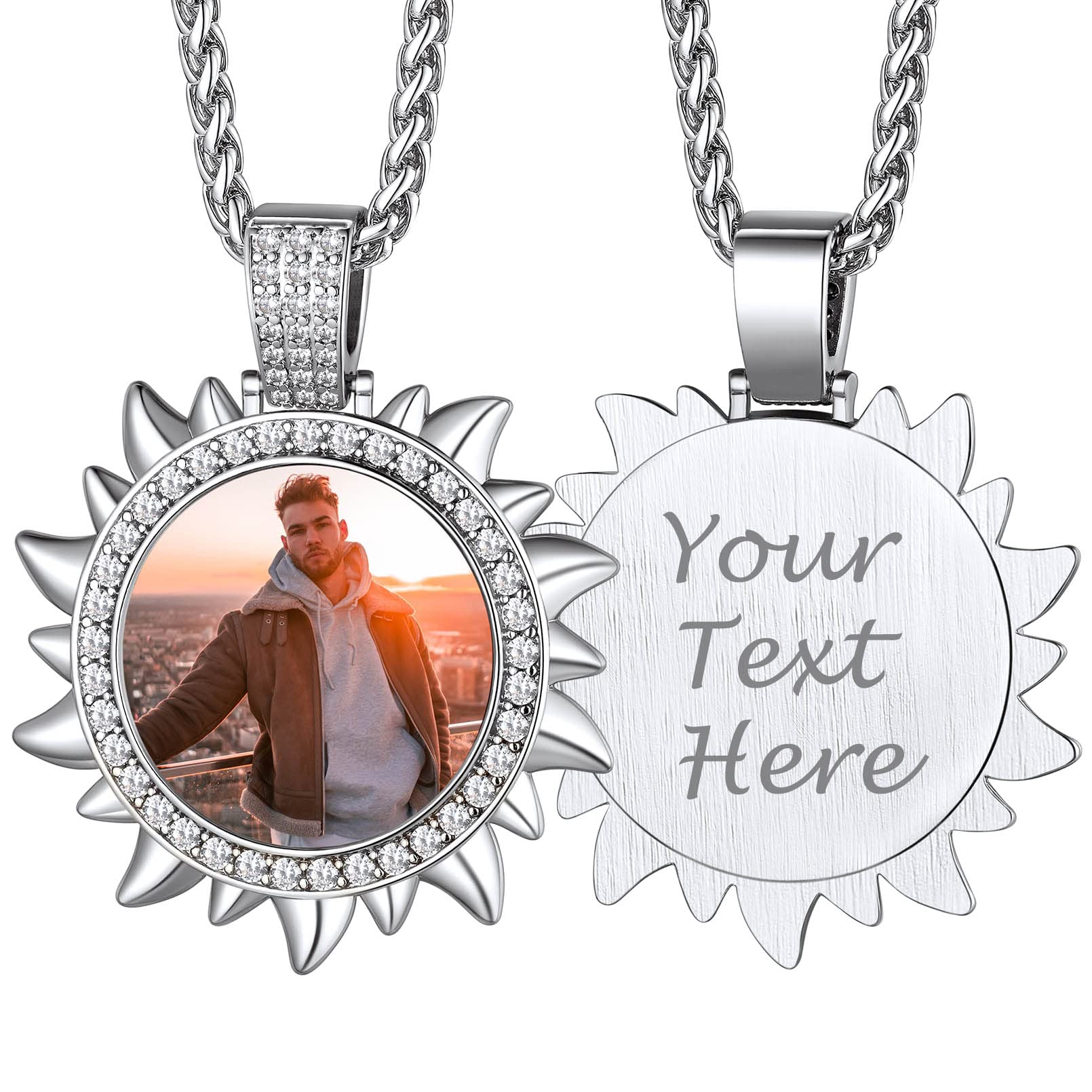 Custom4U Picture Necklace Personalized Photo Circle Chain for Men Women