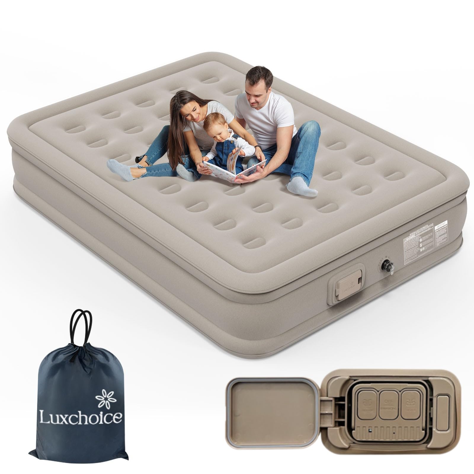 Luxchoice Luftmatratze Selbstaufblasend 2 Personen, 200×148×35 cm Gästebett mit Akku Pumpe Aufblasen in 2‒3Mins, Luftbett Ultraweiches Outdoor-Nylon, Aufblasbare Matratze für Camping & Zuhause