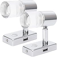 Vista 1 de Luz de lectura de 12 V, interior de caravana, 2.2 W, con puerto USB (5V/2A), diseñada para lectura, caravana, autocaravana, interruptor táctil Cromo