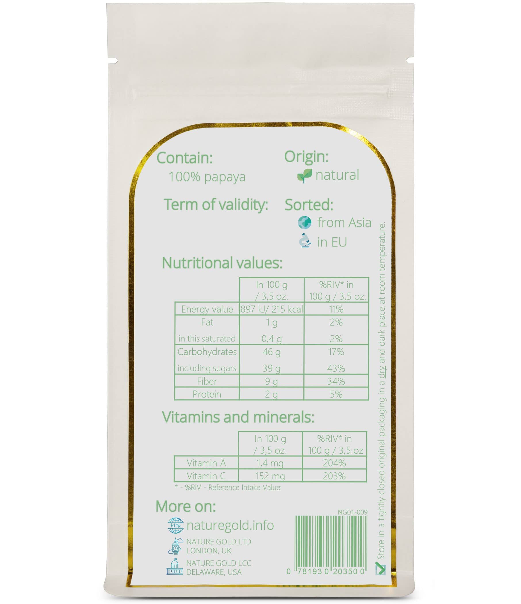 Papaya Liofilizada en Polvo | 250g | 100% Natural & Vegano | Sin GMO | Sin Azúcar y Sin Aditivos ~*~
