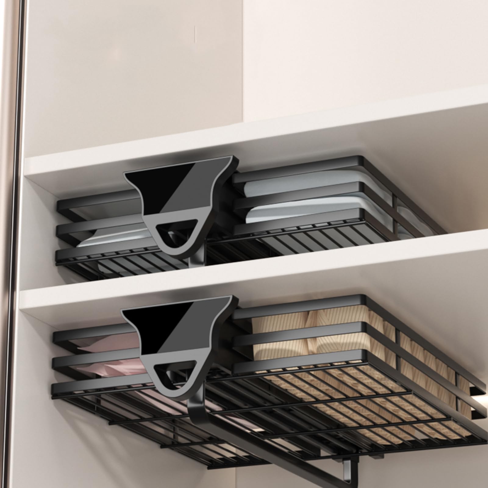 460mm, Panier De Garde-Robe, Tringle Habits Extractible, Cintres Polyvalents Antidérapants, Panier De Stockage De sous-Vêtements Et De Chaussettes, Cintre À Enfiler Monté sur Le Dessus