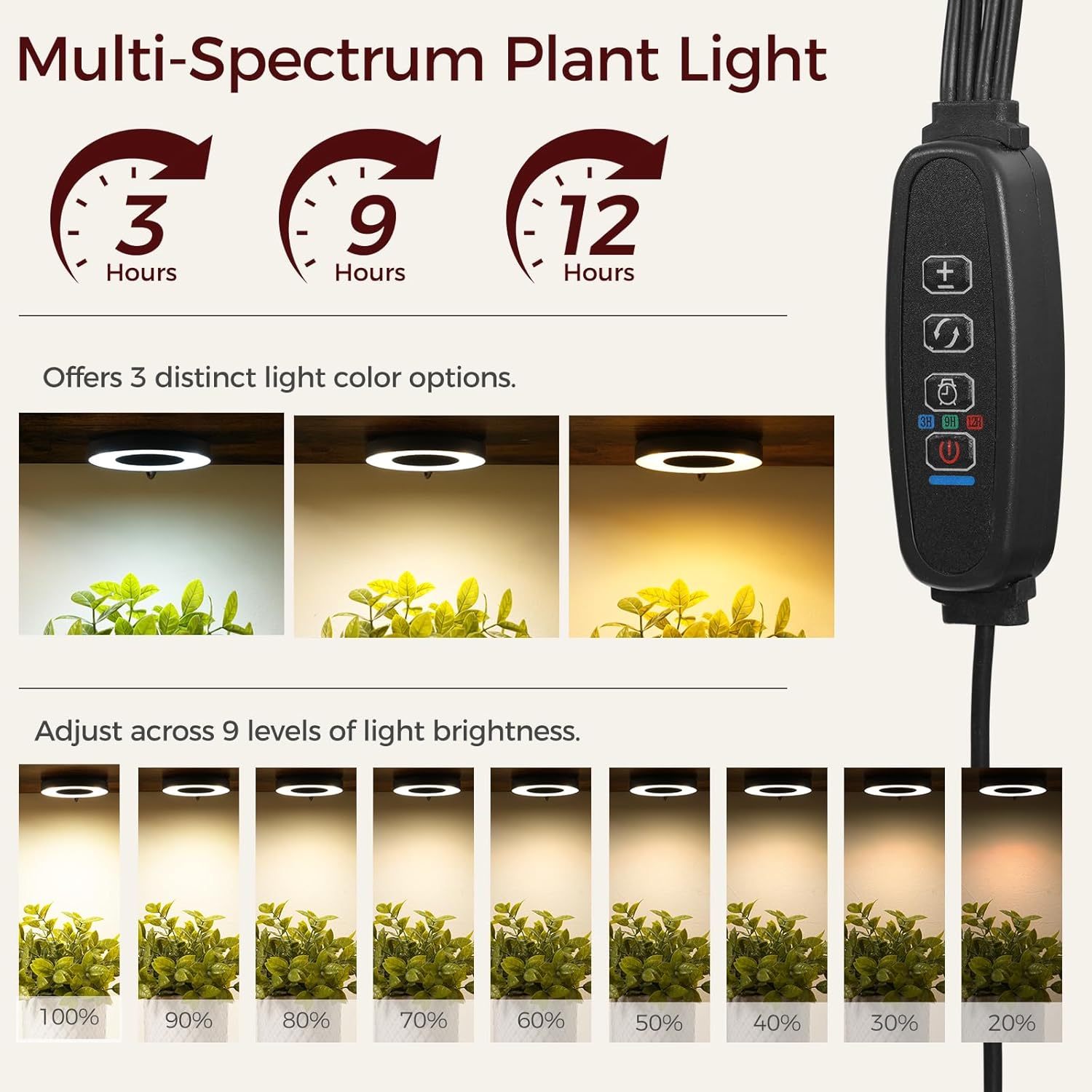 Plant Stand with Grow Light, 5 Tier Plant Shelf with Timer for Indoor Plants, Ladder Shape Flower Rack with Raised Back Edges, for Living Room, Balcony, Rustic Brown and Black PSHR05E01