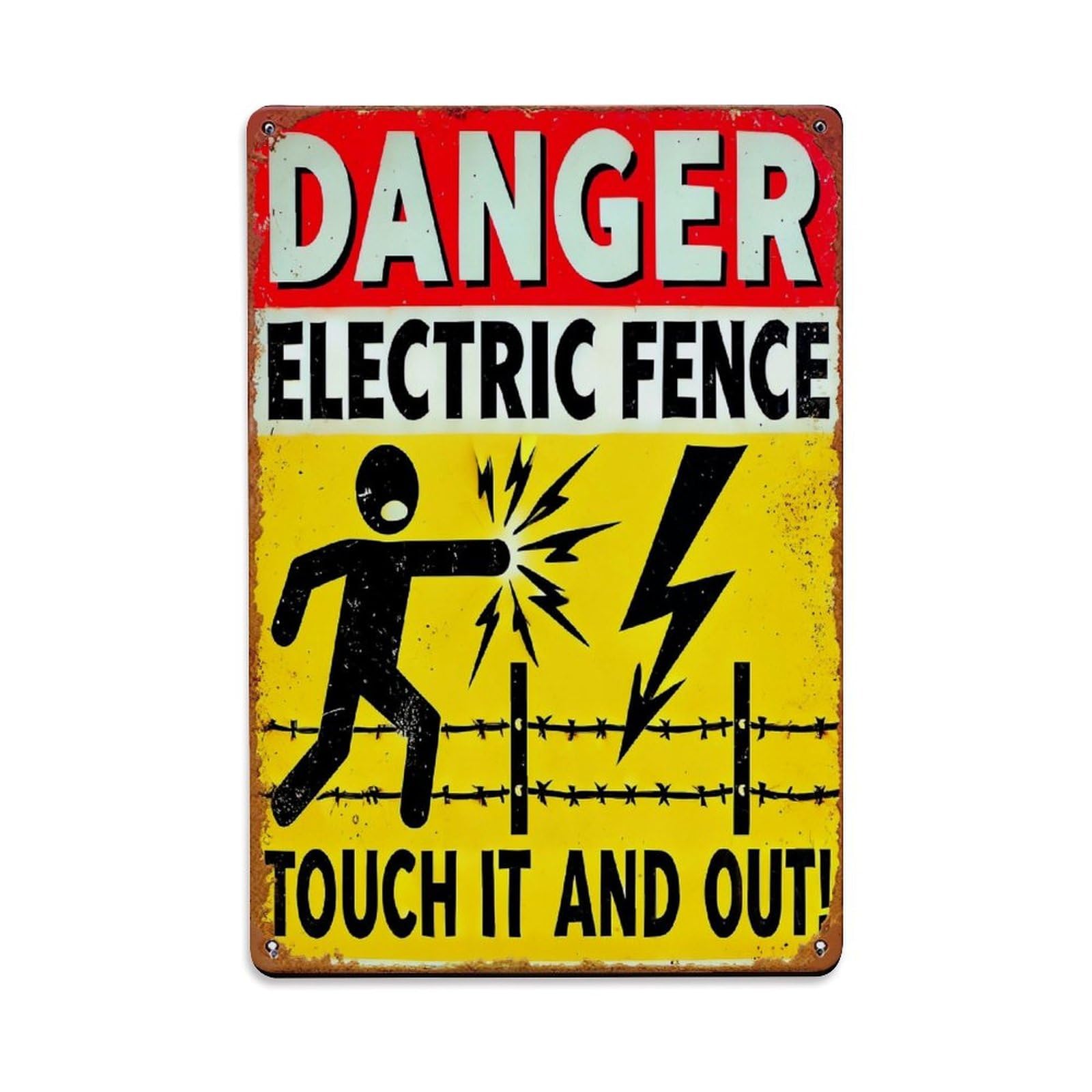 Danger Electric Fence Warning Sign Vintage Tin Sign Retro Metal Wall Decor Metal Poster, Home Bar Garage Farmhouse Cafe Wall Art Decoration 8x12Inches