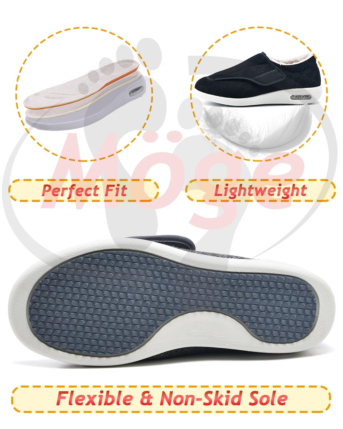 Scarpe Donna a Strappo, Lana Caldo Inverno Scarpe Ortopediche Uomo, Scarpe Diabetici Extra Larghe per Piedi Gonfi Scarpe da Passeggio Regolabili per La Neuropatia Dolorosa