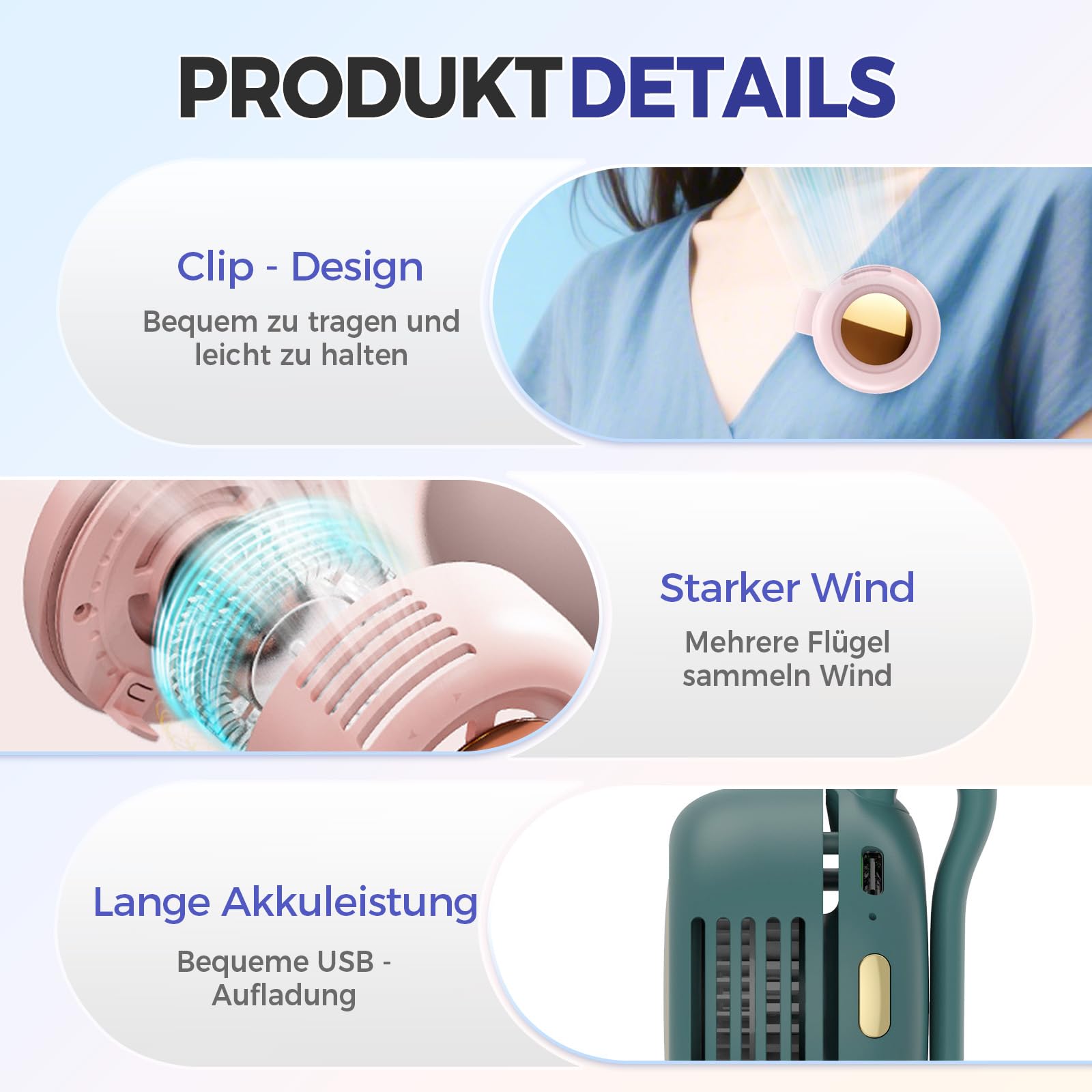 Toerjii Mini-Ventilator mit Clip, Tragbarer Hüftventilator Akku Aufladbar 3 Einstellbare Windgeschwindigkeiten für Camping und Arbeit im Sommer (Grün)