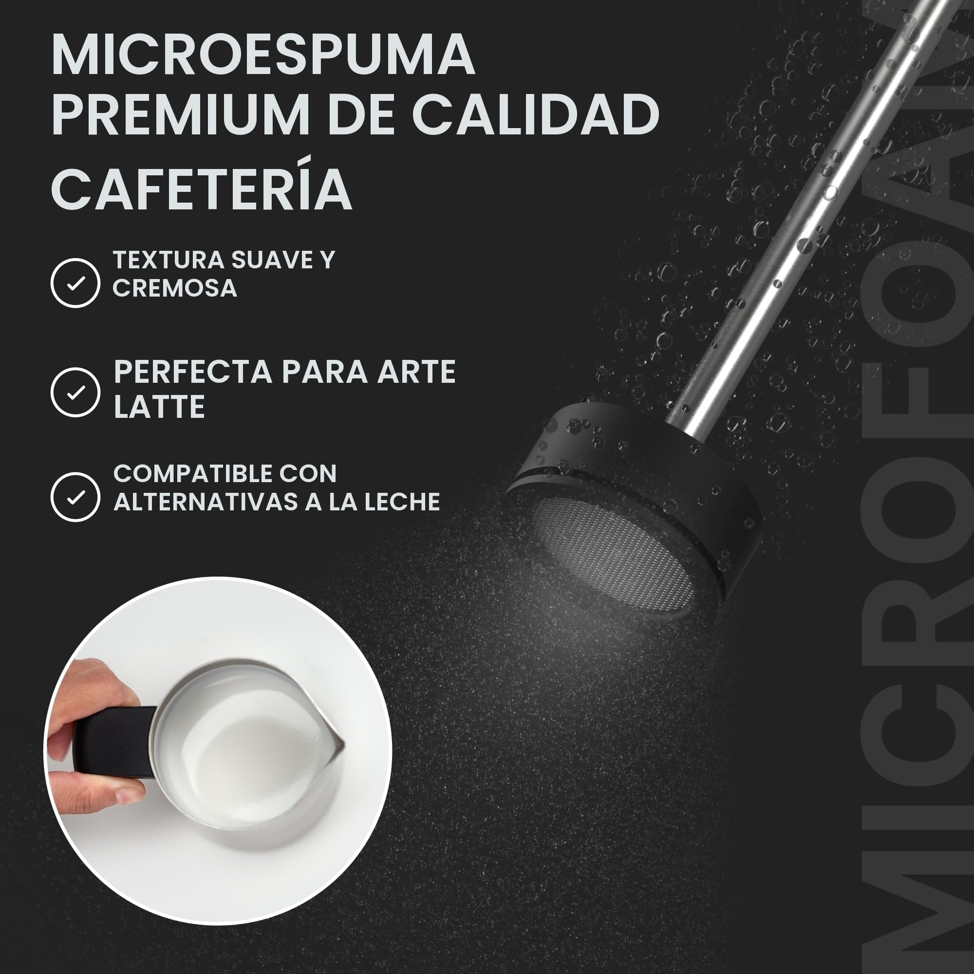 Subminimal Espumador de leche NanoFoamer de mano de litio | Recargable por USB-C, doble velocidad, acero inoxidable | Leche microespumada de primera calidad en 30 segundos, bebidas de café estilo