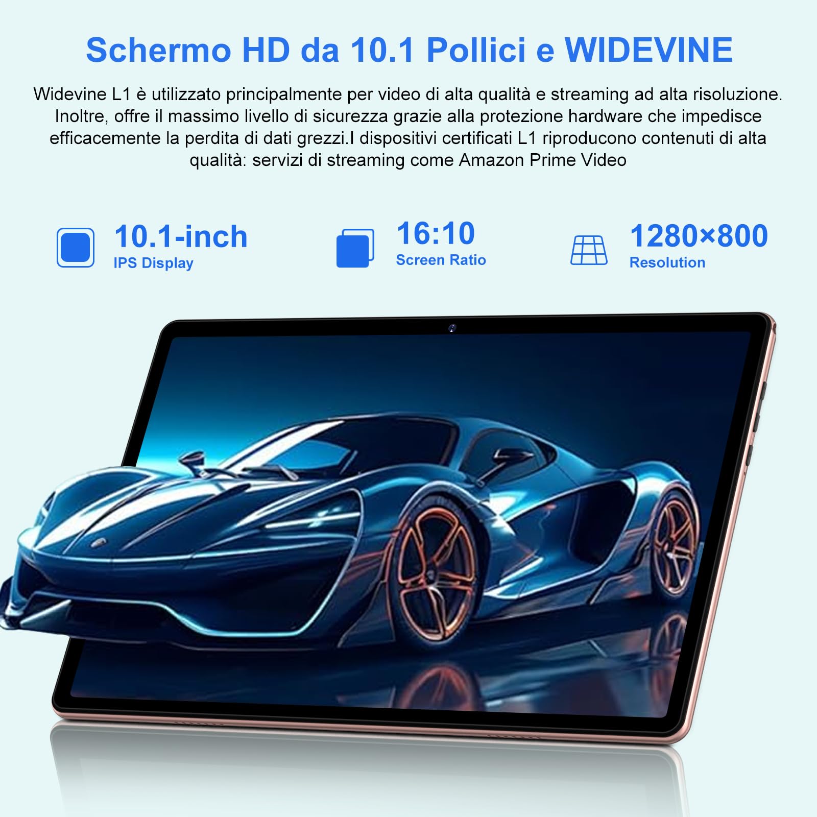 Tablet 10 Pollici Android con 20GB RAM+128GB ROM (TF 2TB), 5G WiFi 6, Octa-Core, 2.0 GHz, GMS, Bluetooth 5, 5MP + 8MP, 1280 * 800 FHD IPS, 2025 Newest Tablet Widevine L1 con Tastiera e Mouse, Oro Rosa