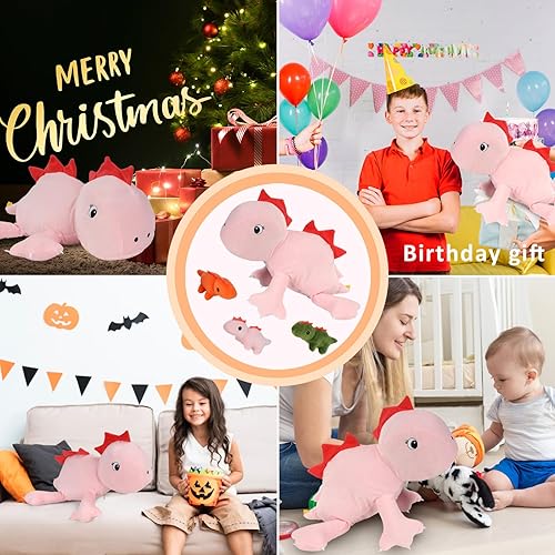 Miniatura 7 de SUIYUEOUR Peluche de dinosaurio con peso de 3.5 libras, animal de peluche de dinosaurio, peluches para cumpleaños de niños, 24 pulgadas (verde)
