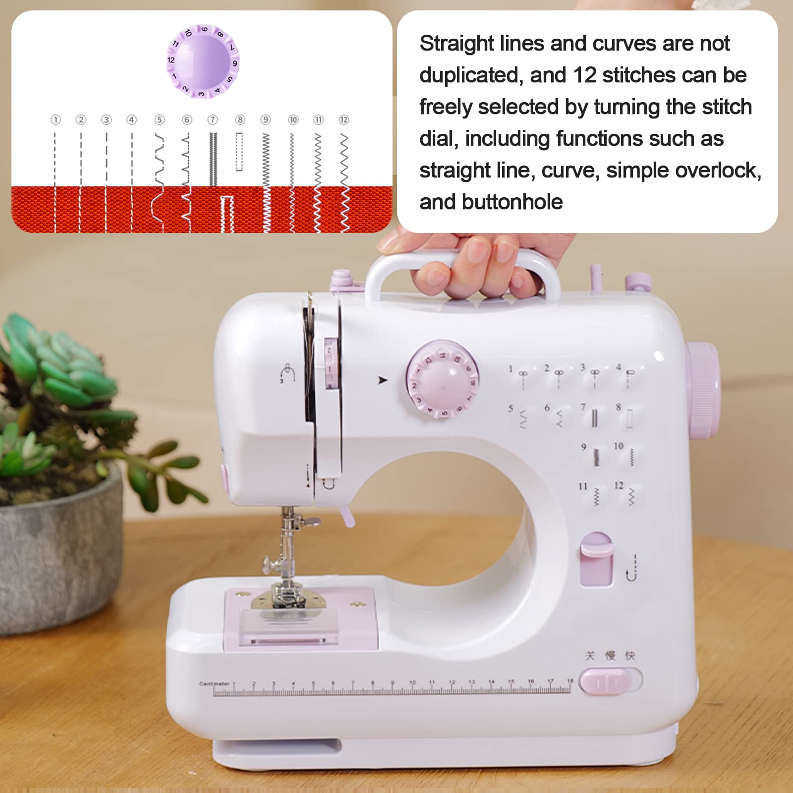 Máquina de coser eléctrica profesional, máquina de coser doméstica portátil de 12 puntos, doble potencia, máquina de coser pequeña, doble línea de puntada inversa overlock máquina de coser con