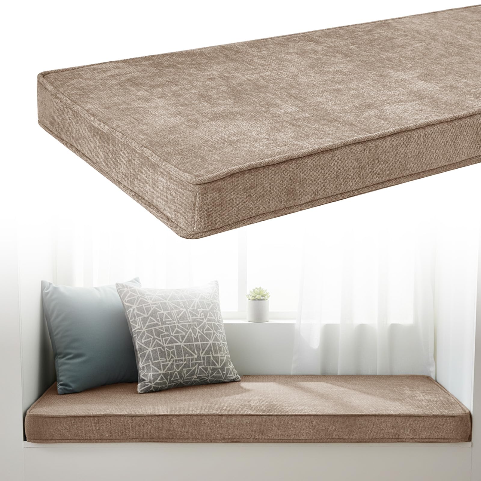 Non-Slip Bench Cushion 5cm Thick Chenille Fabric, Seat Pad for 2/3/4 Seater