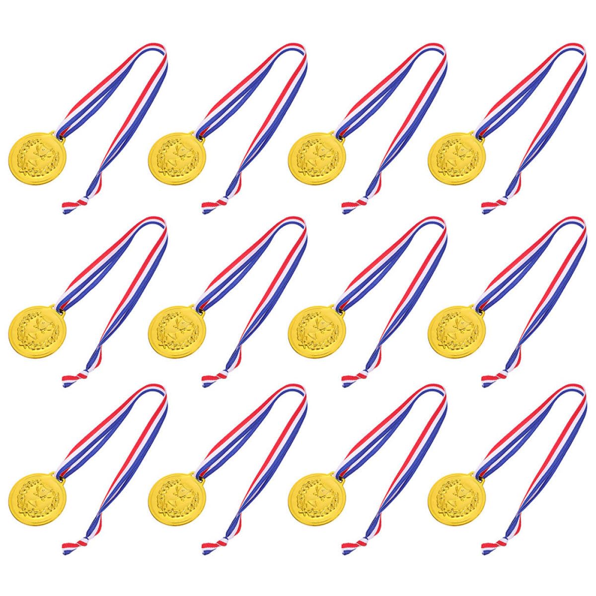 50 Pezzi Medaglie Giocattolo per Bambini in Lega di Zinco Colore Oro con Nastro per Feste e Competizioni Atmosfera Sportiva Migliorata