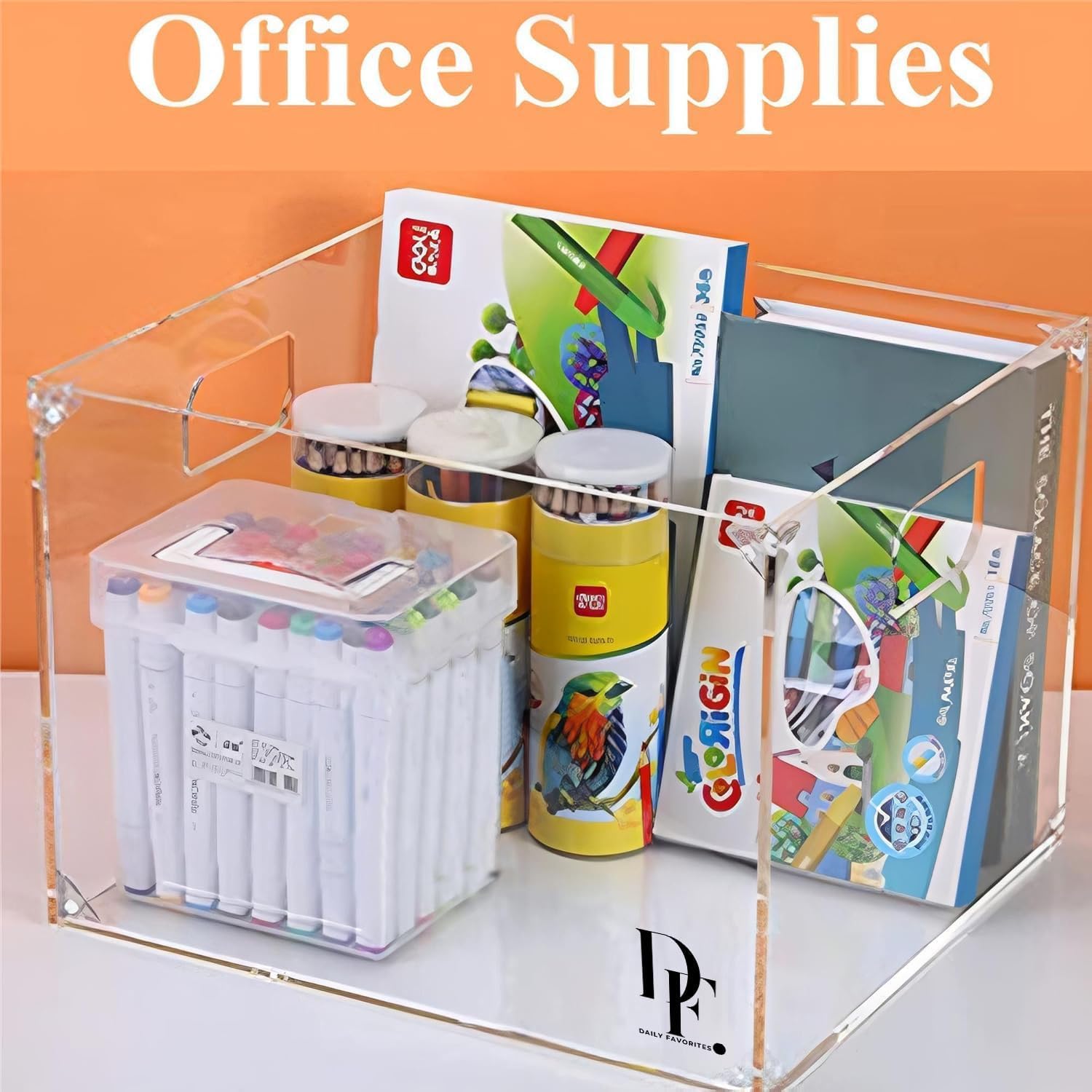 DF - Soporte acrílico para archivos con asas, organizador de archivos acrílico, caja transparente para carpetas tamaño carta/A4, organizador de archivos colgante de escritorio (sin
