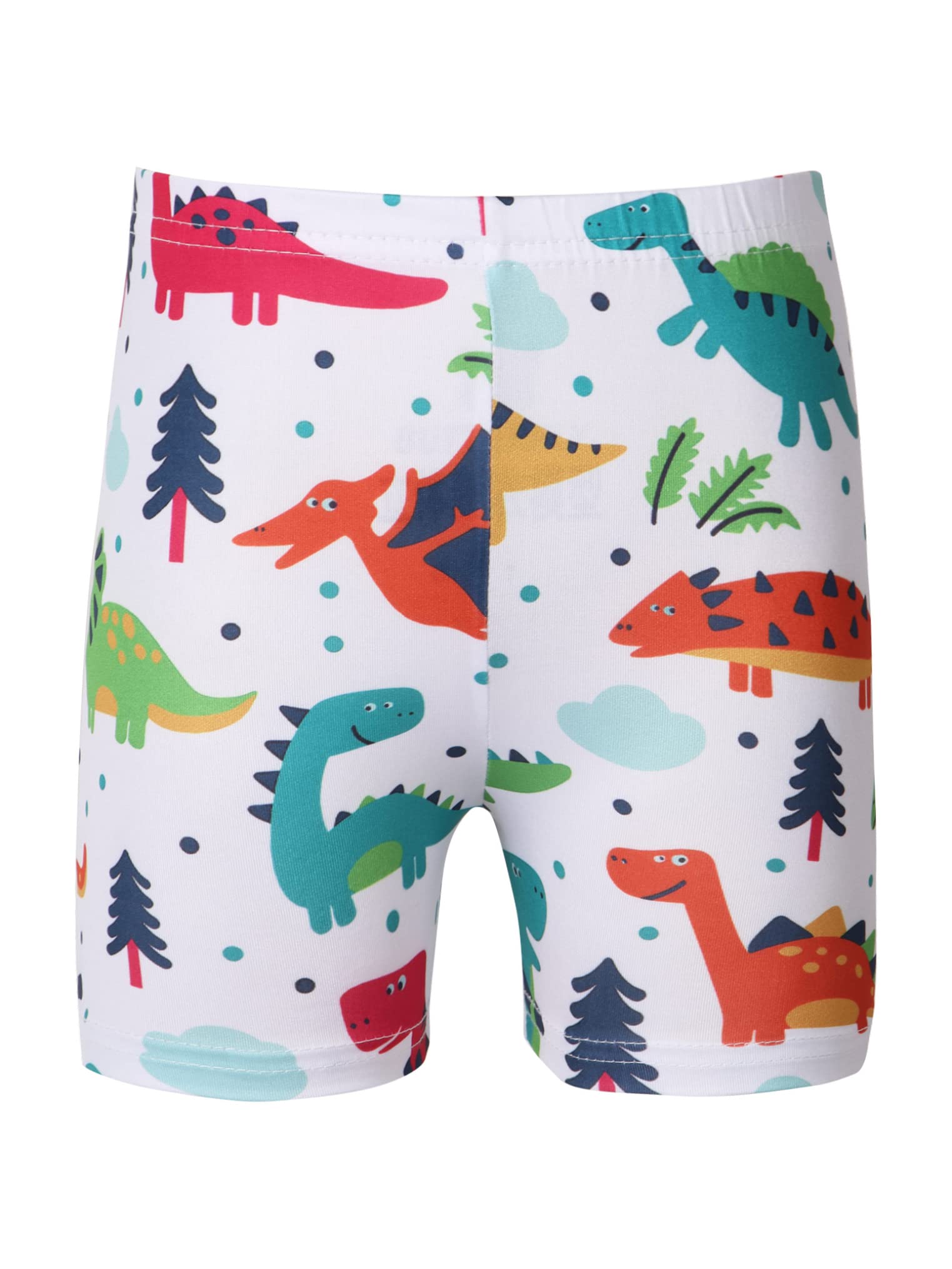 Yeahdor Kids Boys Girls Cartoon Pattern Print Gym Yoga Boycut Shorts Stretch Tight Pants Sports Underwear White Dinosaur 6-7