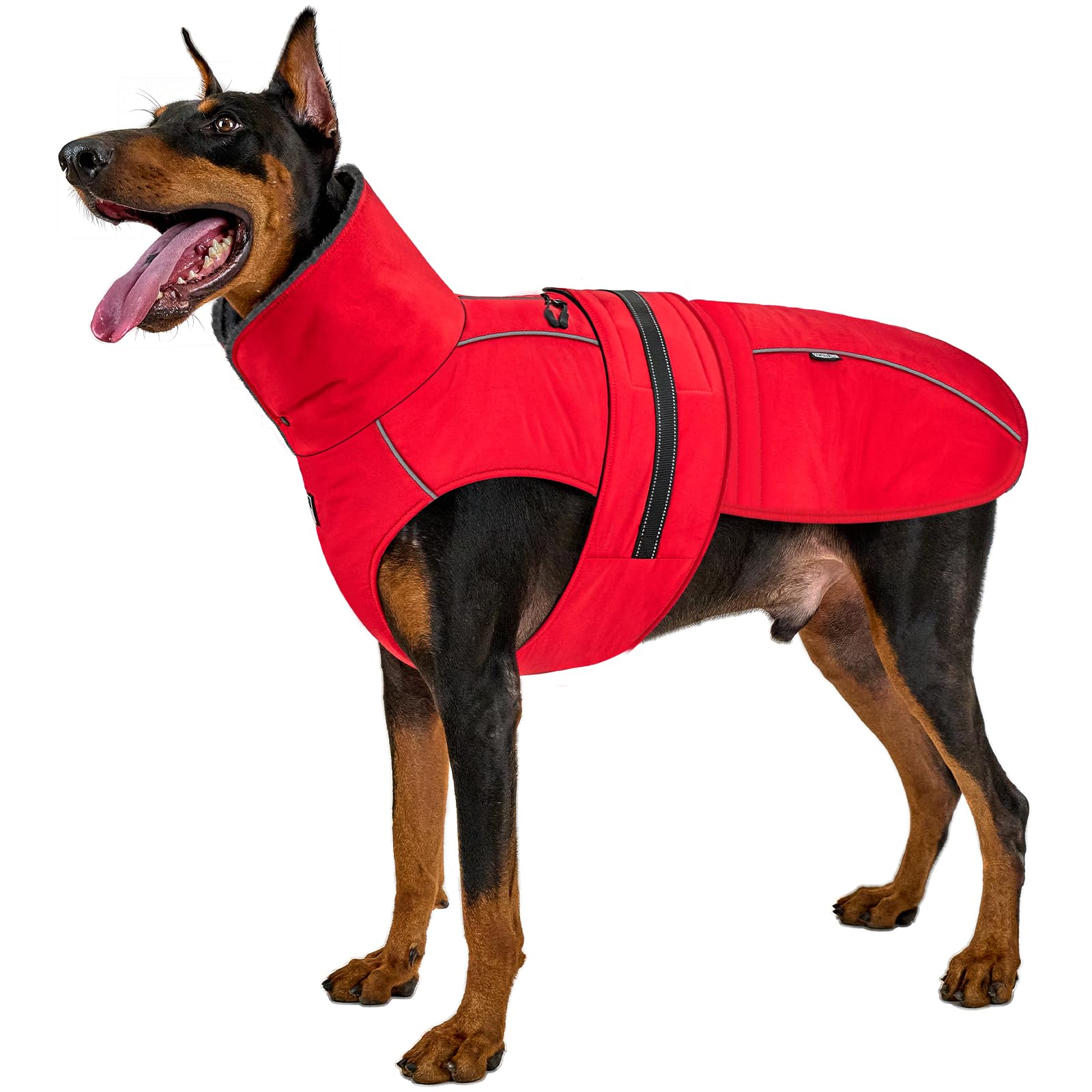 OneTigris Hundemantel, STORMWALL Wasserdicht Hundejacke mit Verstellbarer Rückenlänge Fleecefutter Reflektierend und Fellkragen für Wanderungen Outdoor für Mittelere & Große Hunde Rot XL