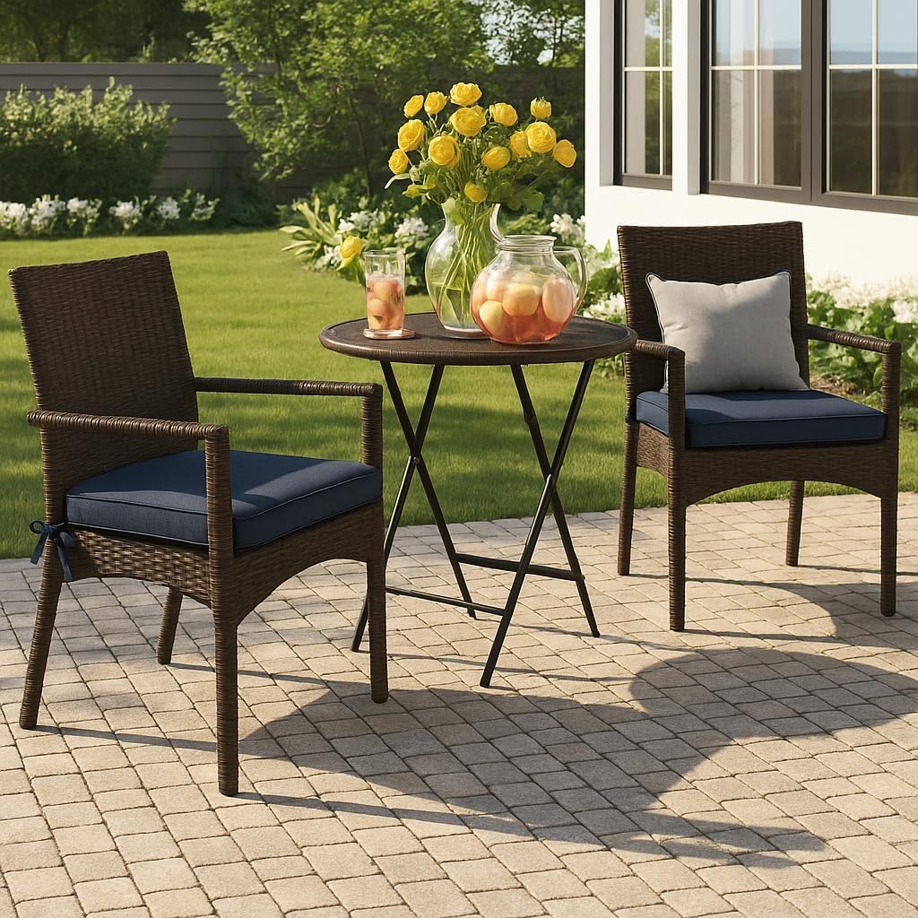 19x19x3 Inch Outdoor Square Corner Chair Cushions with Ties Set of 2, Water&Fade Resistant Thick Seat Cushion Pads for Garden Patio Dining Porch Furniture - Navy Blue