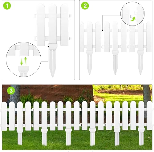 Miniatura 3 de ELECLAND 22 piezas de valla de jardín con 22 piezas de inserción de valla de plástico blanco valla de jardín bordes de valla de césped parterres