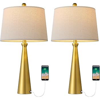 Oneach Modern Table Lamps With Usb Port Set Of 2 Accent Nightstand Lamp For Living Room Bedroom Office Antique Brass Amazon Com