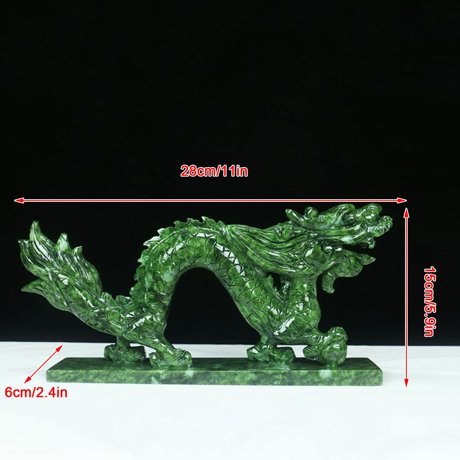 Jade Natural Qinglong Escultura de Estatua de Estatuilla de Dragón Chino Feng Shui Decoración de Escritorio para La Oficina en El Hogar para La Suerte y El éxito,11x2.4x5.9in