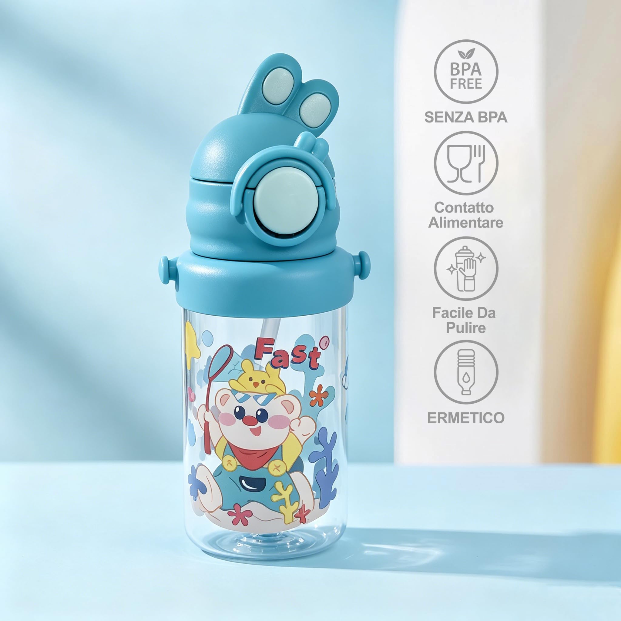 Borraccia Bambini con Cannuccia 4 Pezzi Acqua Asilo Bambino Bambina