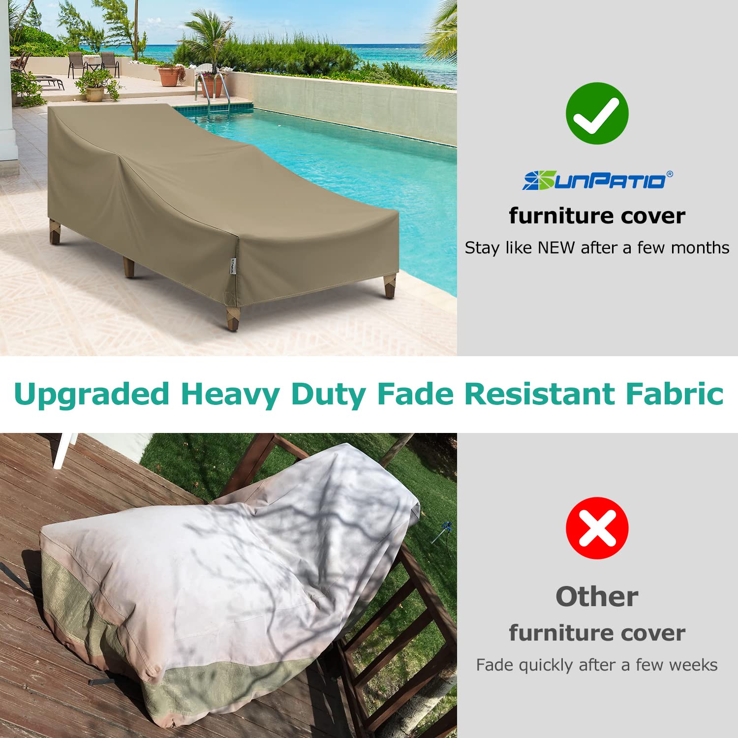 SunPatio Outdoor Chaise Lounge Covers, 2 Pack Patio Chaise Cover 76" L x 30" W x 26" H, Heavy Duty Waterproof Beach Chair Cover with Seam Taped, Helpful Air Vents, All Weather Protection, Taupe