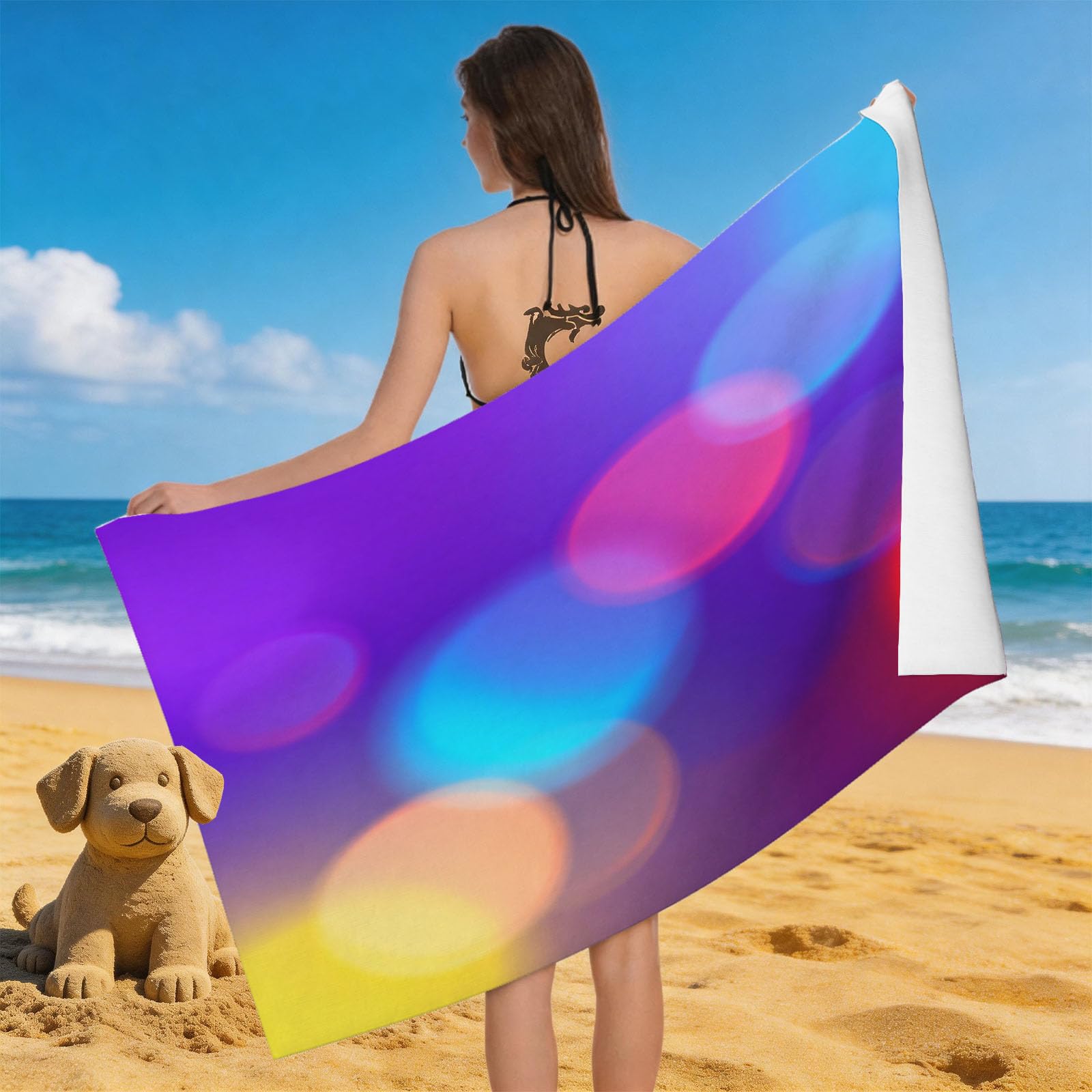 Leichong Men's Purple 3D Dreamy Rainbow Beach Towel Microfiber Soft Quick Dry For Adults, Dreamy Style Bath Towel Lightweight Soft Absorbent For Travel Swimming Pool Sports, 75 X 150 Cm