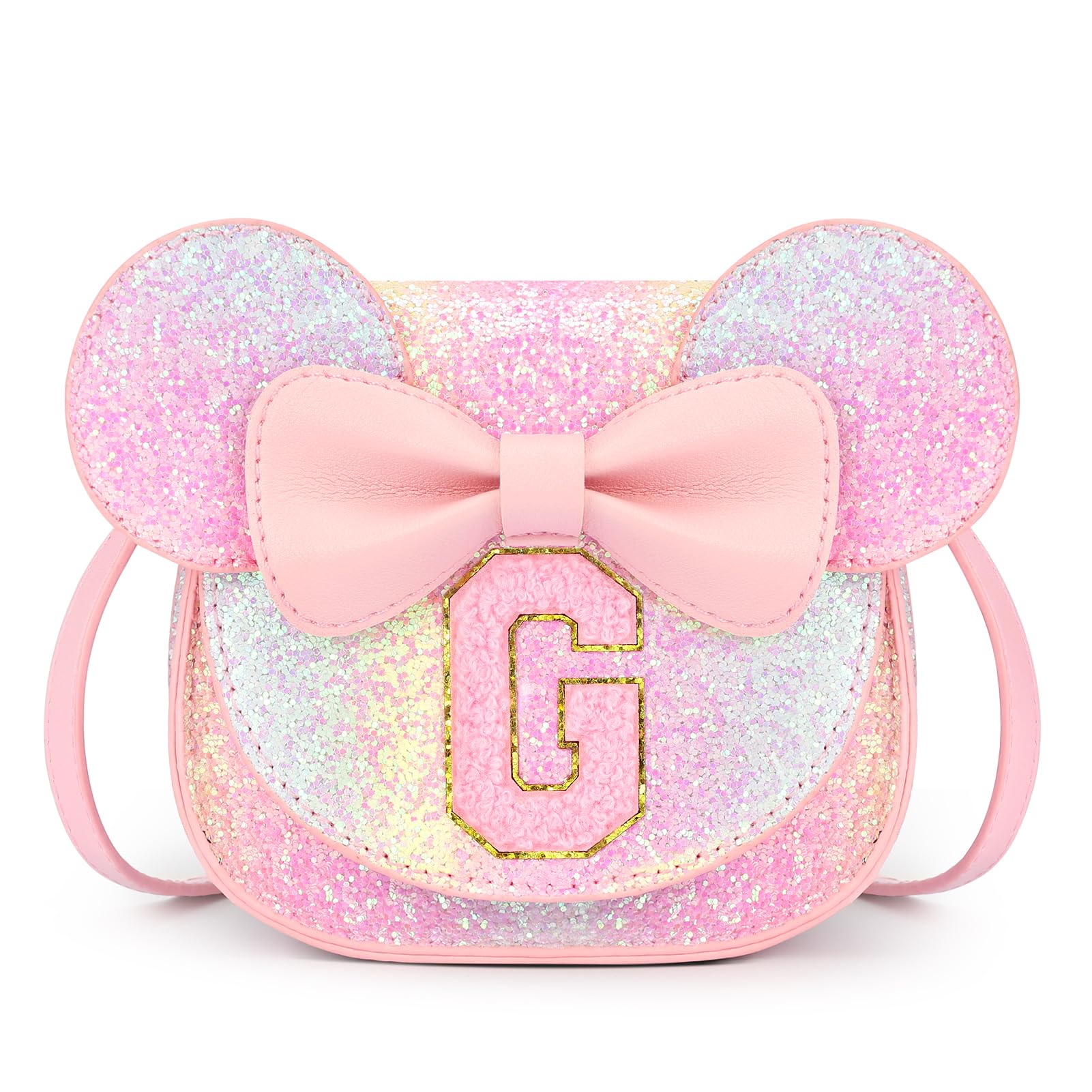 mibasies Toddler Purse 3-8 Girls, Glitter Rainbow Letter G Birthday Gift
