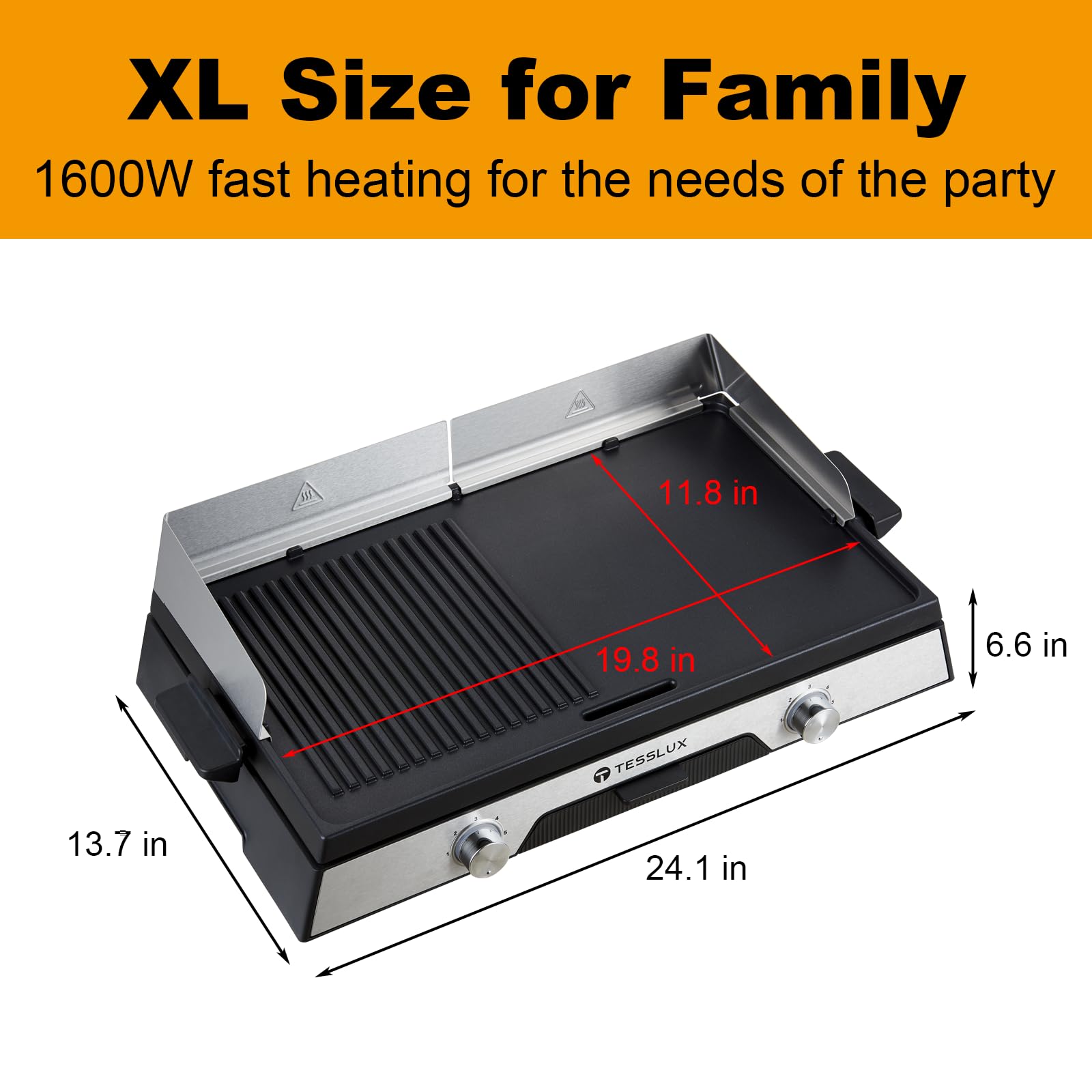 Fast Timer Grilling Snapklik.com : Tesslux XL Electric Indoor Grill, 20” Non-stick Griddle ...