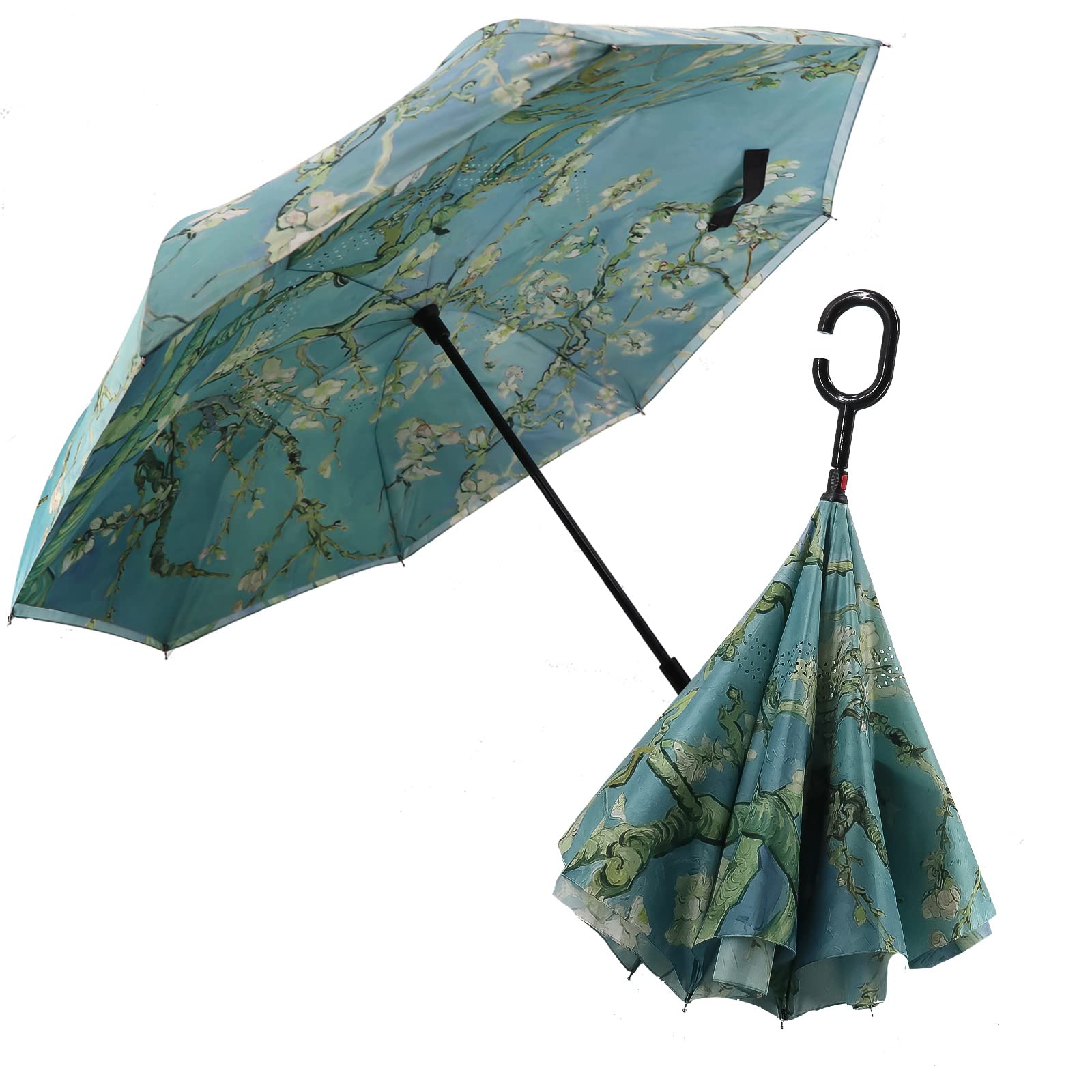 SIEPASA 49/56 Inch Inverted Reverse Upside Down Umbrella, Extra Large Double Canopy Vented Windproof Waterproof Stick Golf Umbrellas with C-shape Handle.