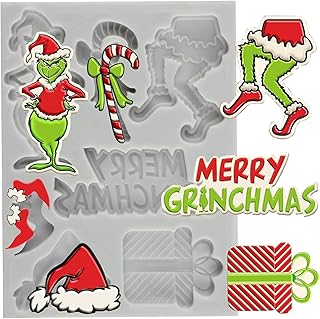 MINFEIDMS Merry Christmas Fondant Moulds Christmas Tree Funny Cartoon Character Silicone Moulds Green Hand Moulds for Xmas Winter Party Cake Decoration Cupcake Topper Candy Polymer Clay Chocolate Gum