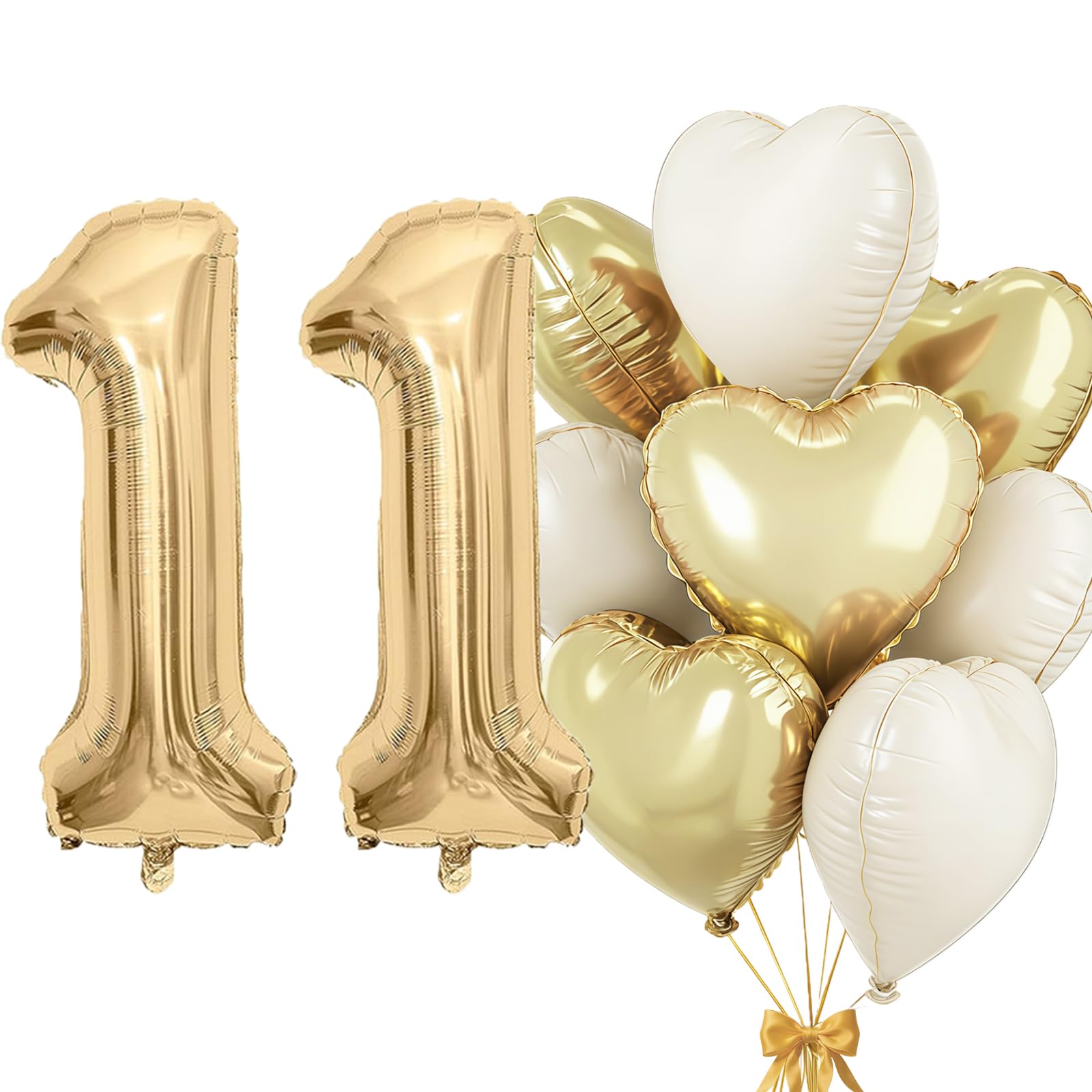 Light Gold Balloon 11, Foil Balloon Number 11, Heart Foil Balloon Light Gold Beige, 40 Inches Helium Balloon 11 with Heart Balloons, Balloon 11. Birthday Decor Set for Birthday Anniversary Party