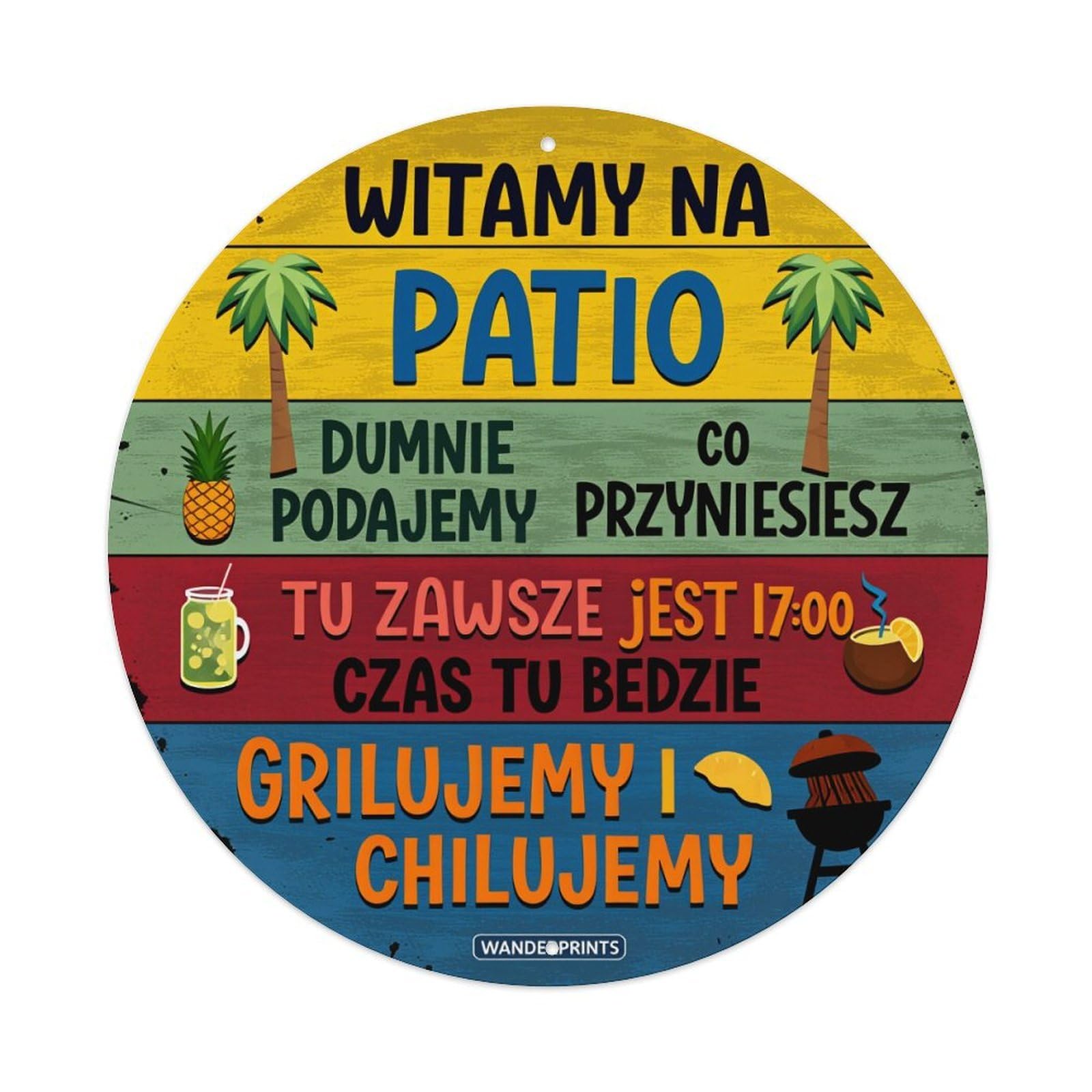 Patio Welcome Sign With Palm Trees And Grill Metal Tin Sign Vintage Garden Bedroom Cafe Bar Man Cave Home Wall Decor Metal Poster 8x8 inches