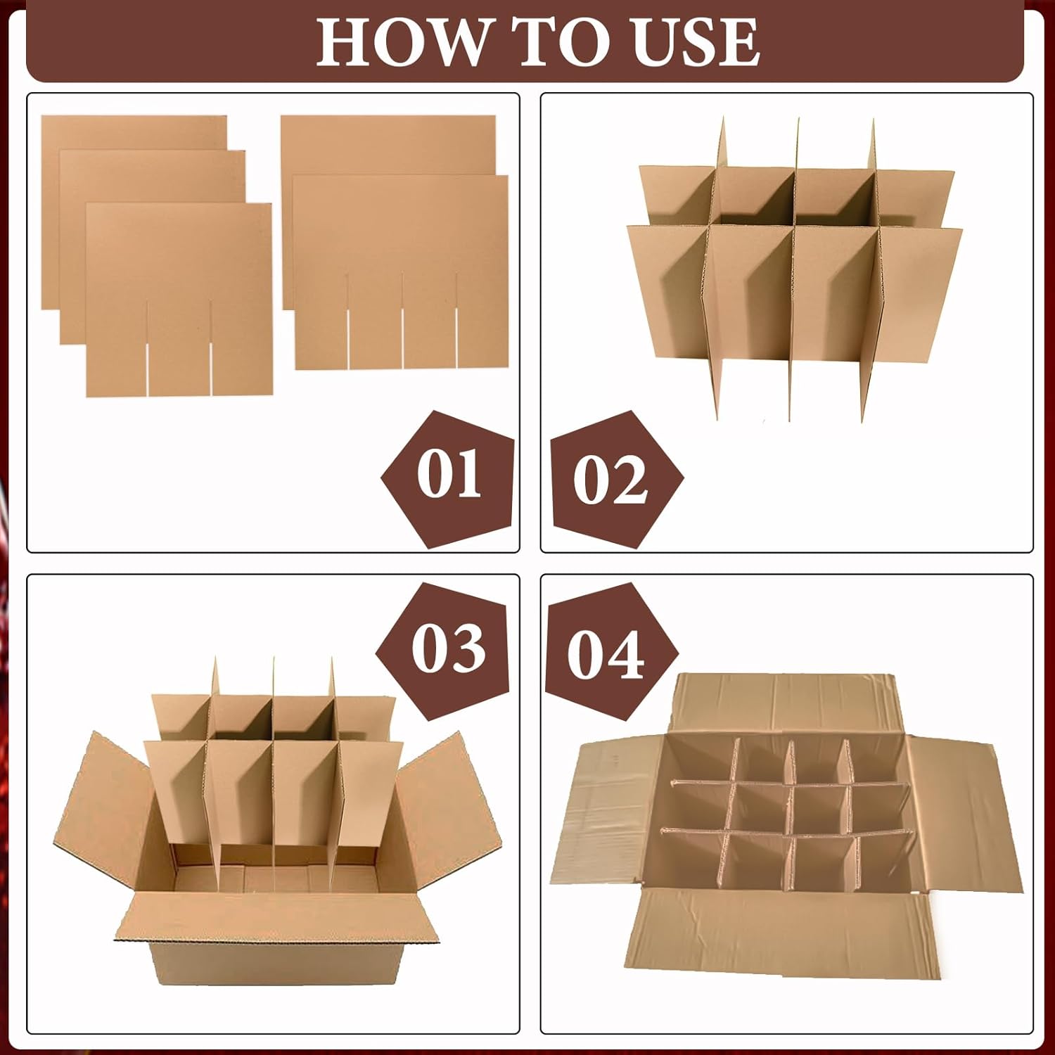 13 Sets Moving Box Glasses Divider Kits Cardboard dividers fit boxes about 16 x 12 x 12 inches for Kitchen Dish Packing Wine Glassware Cardboard Box Compartments Dividers (Box Not Included)