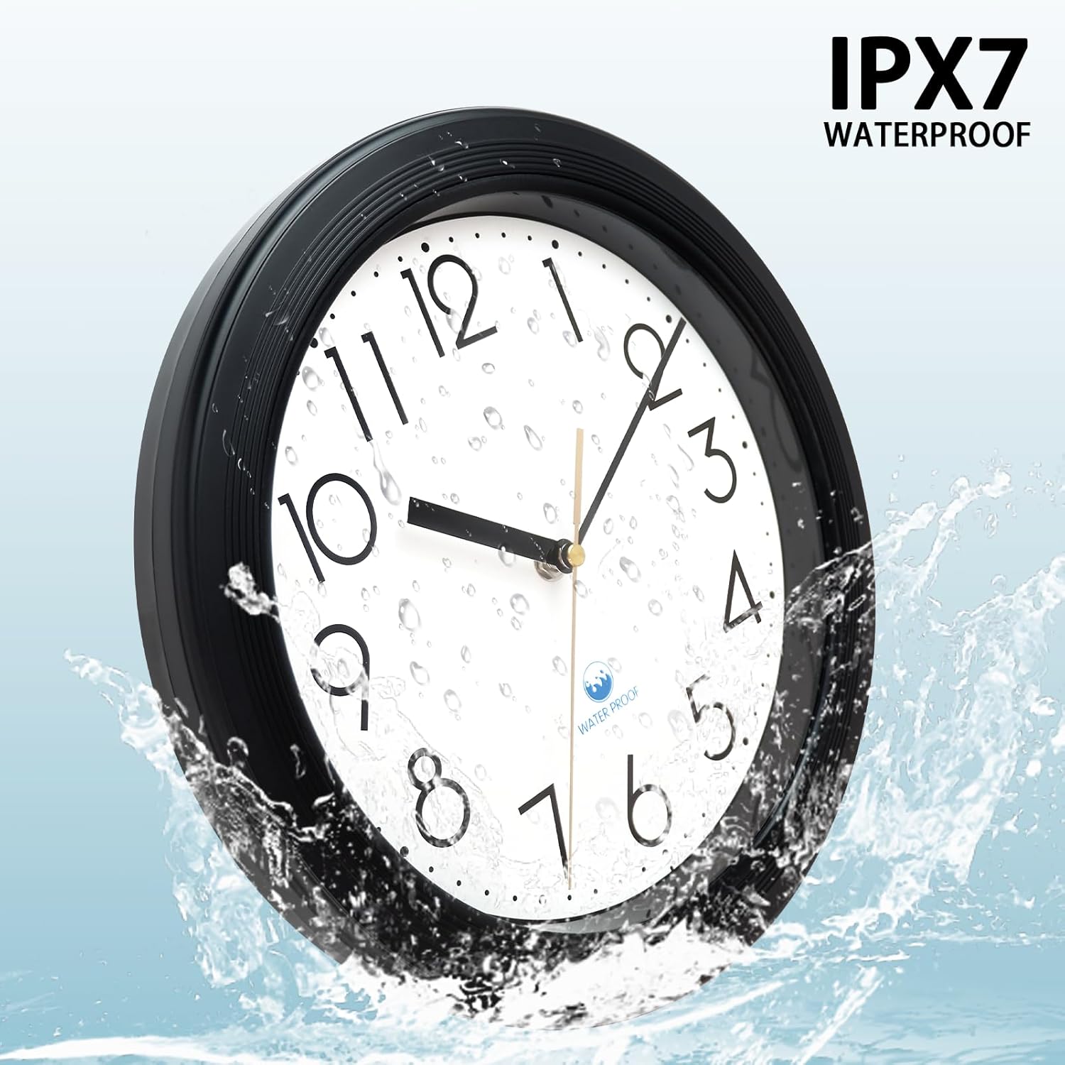 Caysie 11 Inch Sealed Indoor Outdoor Waterproof Wall Clock, Durable Silent Non-Ticking Battery Operated Quality Quartz Round Clock, Wall Decorative for Patio, Pool, Bathroom (Black)