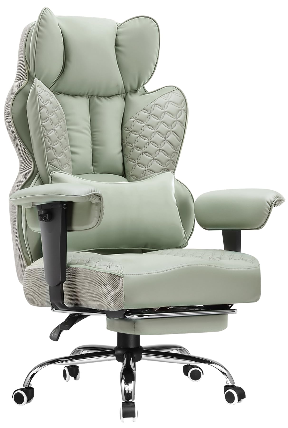 COMHOMA Big and Tall Office Chair Wide Ergonomic Gaming Chair with Deluxe Embossing Designed Leather with Foot Rest,150°Reclining Adjustable Armrests Pocket Spring Back Support and Pillow