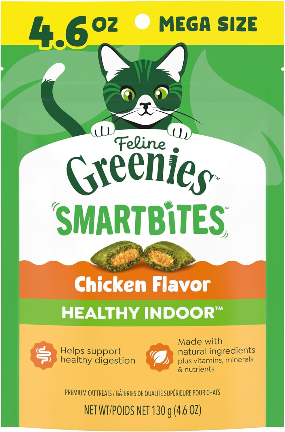 Greenies Feline SmartBites Chicken Indoor Cat Treats, Healthy Digestion & Weight Support, Crunchy Creamy Texture, 4.6 oz