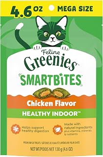 Greenies Feline SmartBites Chicken Indoor Cat Treats, Healthy Digestion & Weight Support, Crunchy Creamy Texture, 4.6 oz