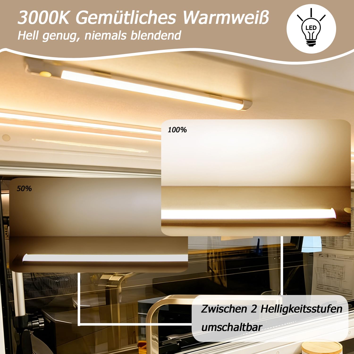 D-lite LED Lichtleiste 12V 60CM für Wohnmobil, 12V Unterbauleuchte Dimmbar, Schlankes Design, Warmweiß 3000K, LED Leiste mit Schalter, Ideal für Wohnwagen, Küche, Camper, Van und Boot