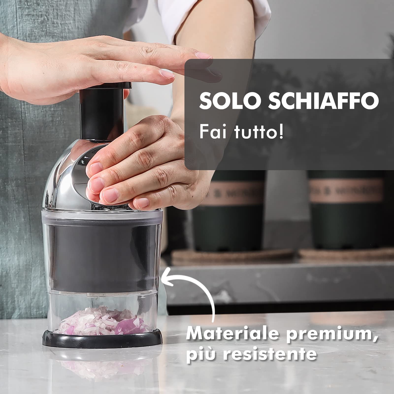 Geedel Tritatutto Manuale, Tritatutto Verdure Slap Chopper Facile da Pulire e Taglio Veloce, Tritatutto per Cipolle per Noci, Aglio, Insalata e Altro