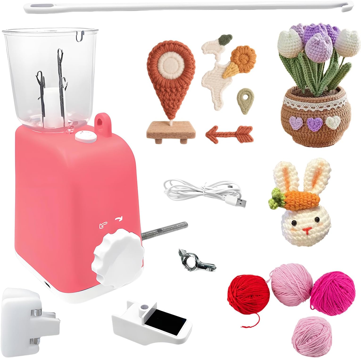 OEHUG Electric Knitting Machine, I-Cord Knitter Machine, Automatic Weaving&Time-Saving and Efficient,for Fast DIY Crochet Knitting Projects (Pink)