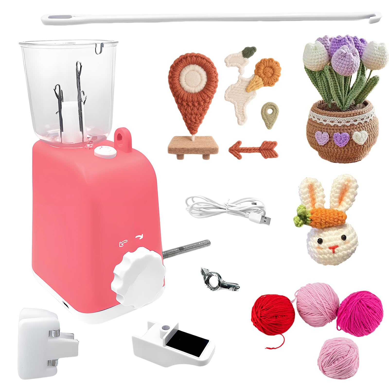 Electric Knitting Machine, I-Cord Knitter Machine, Automatic Weaving&Time-Saving and Efficient，for Fast DIY Crochet Knitting Projects (Pink)