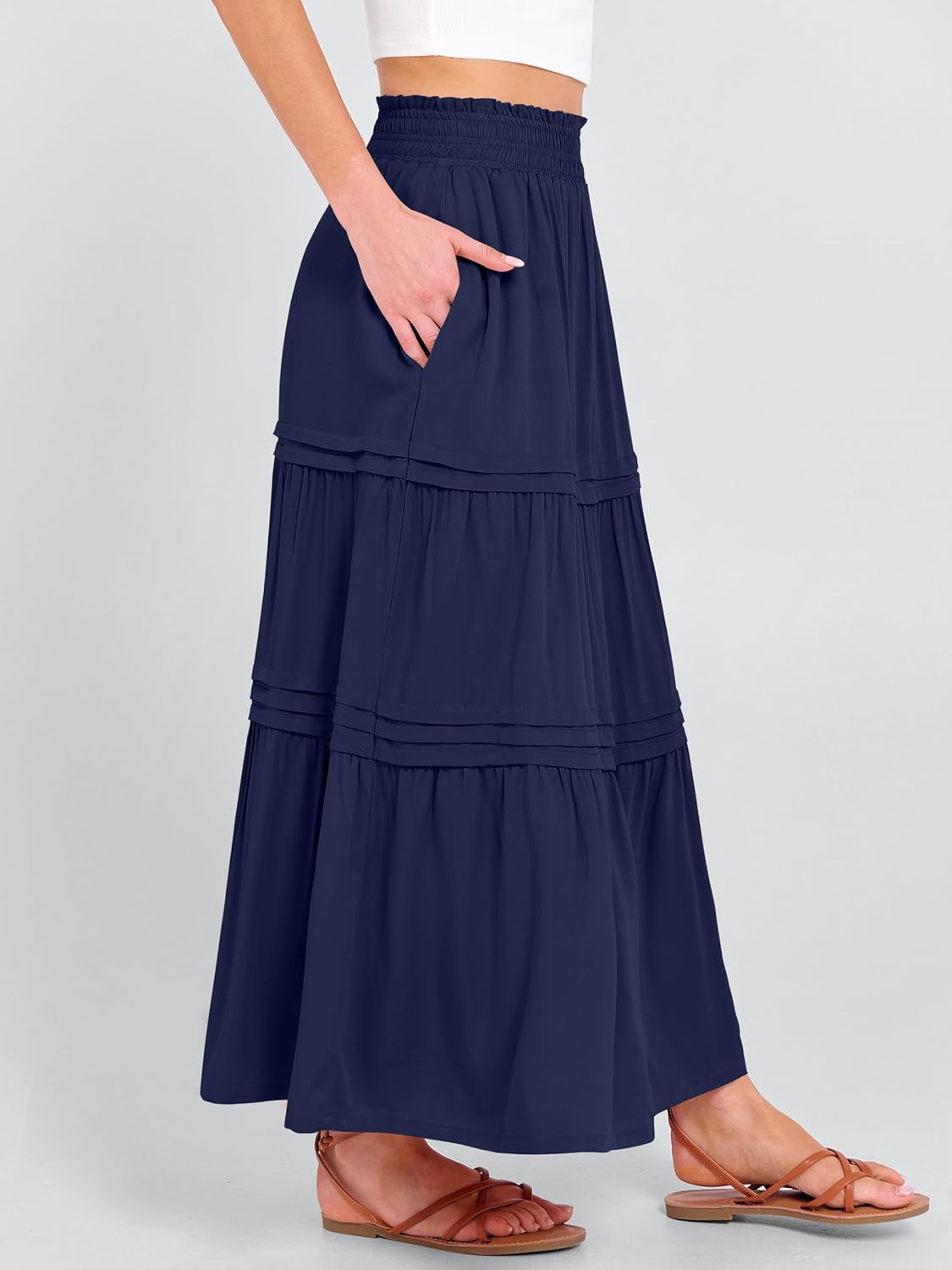 ANRABESS Maxi Skirt for Women Casual High Waisted Elastic Flowy Tiered Boho Long Skirts 2026 Summer Beach Vacation Clothes - Image 3