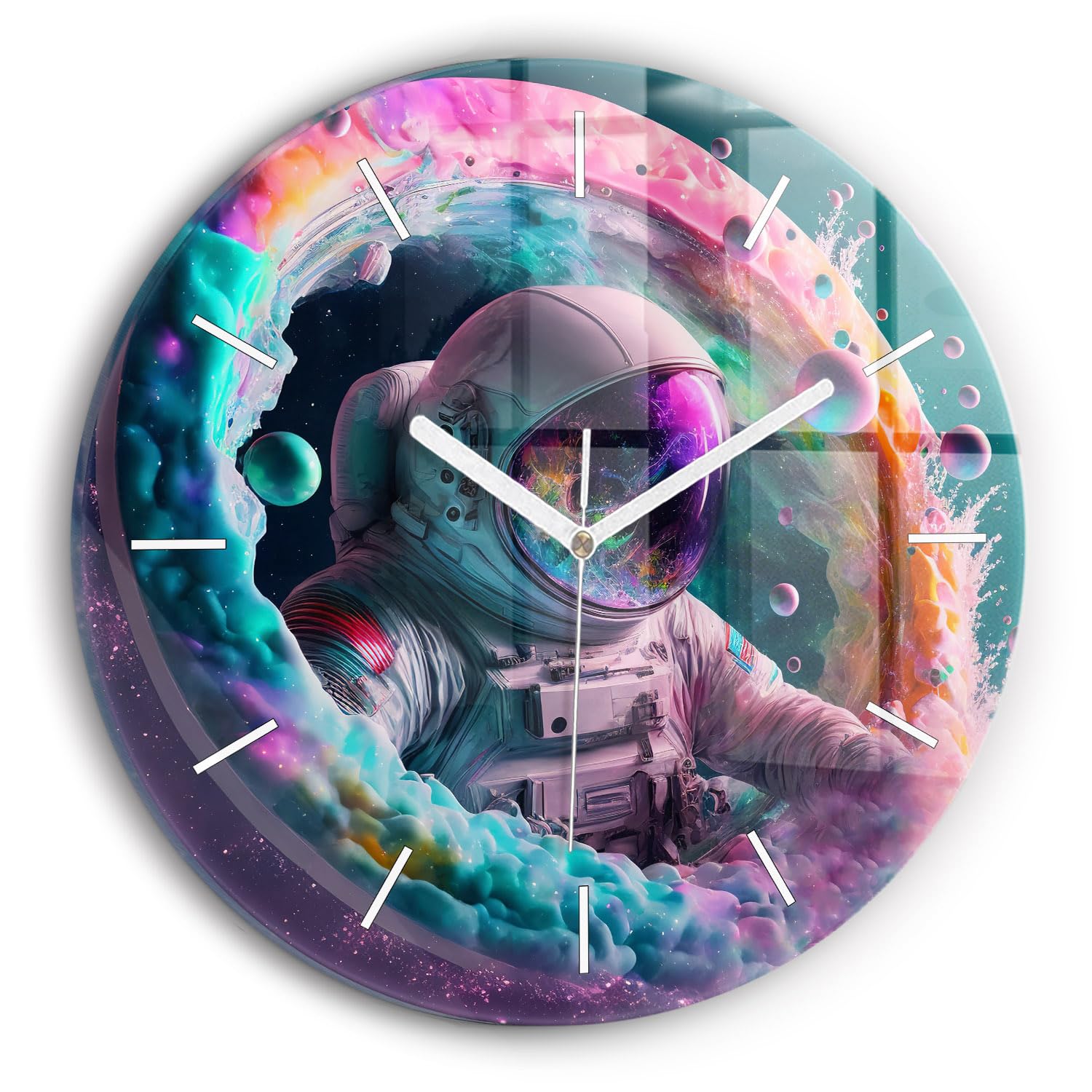 Horloge en verre silencieuse 30 cm pour salon et bureau motif espace coloré Wallfluent