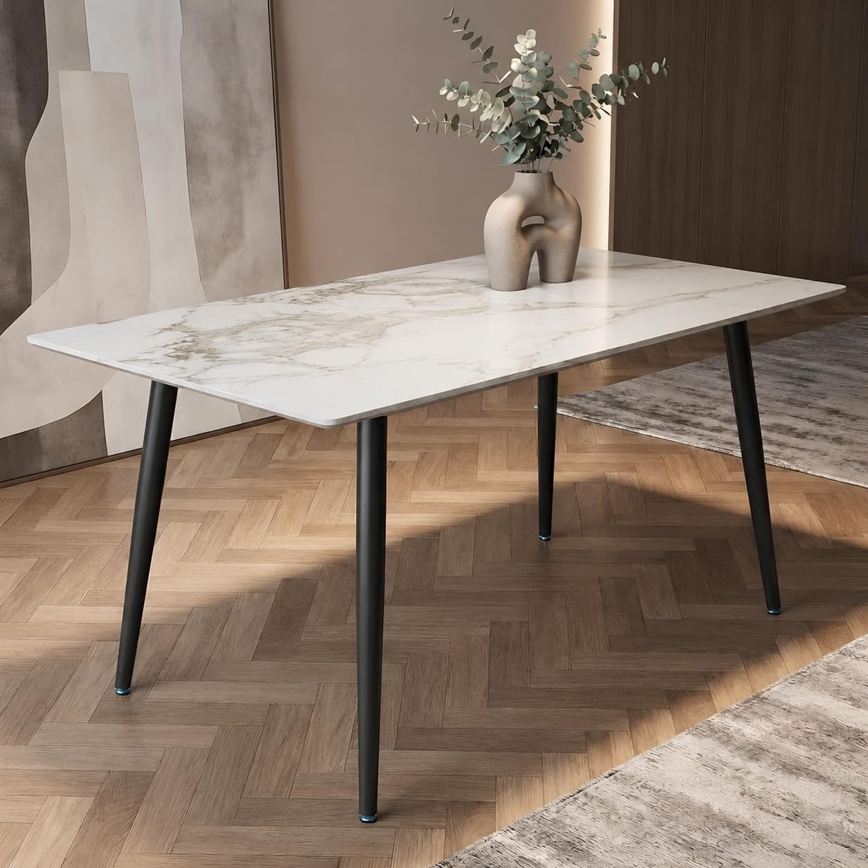 Italiana 15mm Ultra-Slim Sintered Stone Dining Table – 140cm x 80cm Cream Faux Marble Executive Table | Mohs 6+ Hardness Scratch-Resistant | Metal Frame | Suitable for 4-6 Seater-image-44