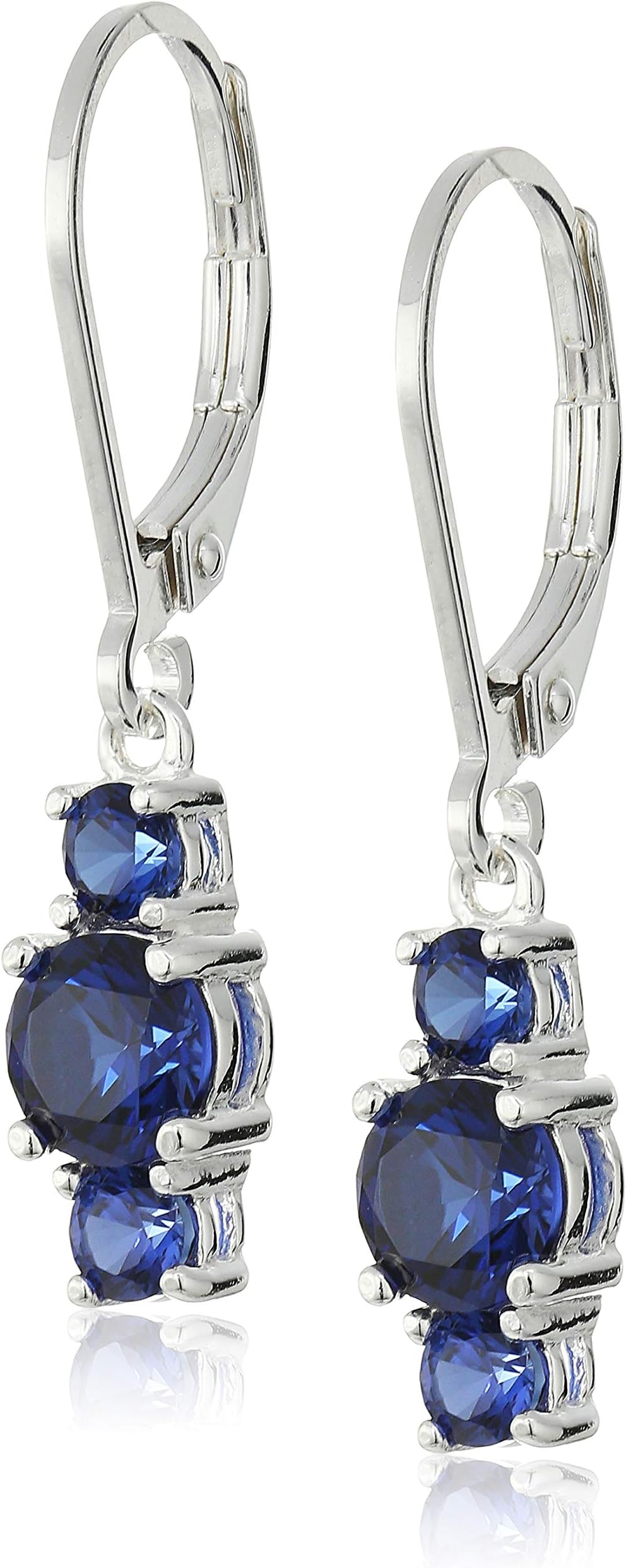 Sterling Silver Genuine and Created Gemstone Three Stone Birthstone Leverback Dangle Earrings