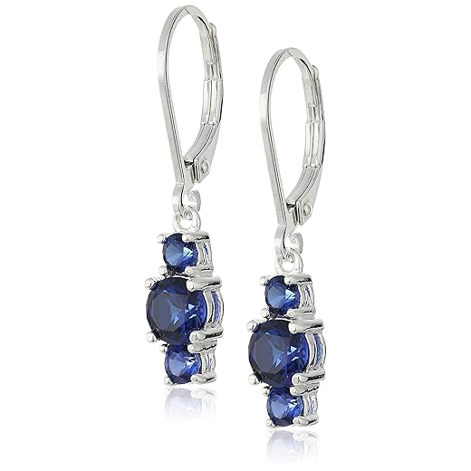 Amazon Essentials Sterling Silver Genuine and Created Gemstone Three Stone Birthstone Leverback Dangle Earrings (previously Amazon Collection)