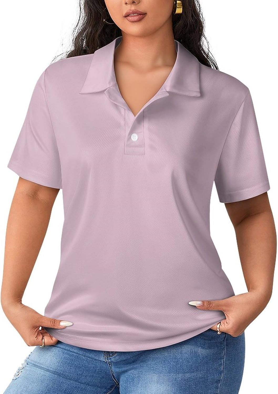 LIZALIG Women's V-Neck Polo Shirt Short Sleeve Loose Casual Quick Dry Suitable for Tennis Golf Sports