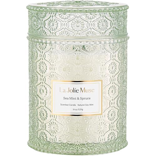 Sea Mint & Spruce Scented Large Jar Candle Gift, Wood Wick, 19.4 oz
