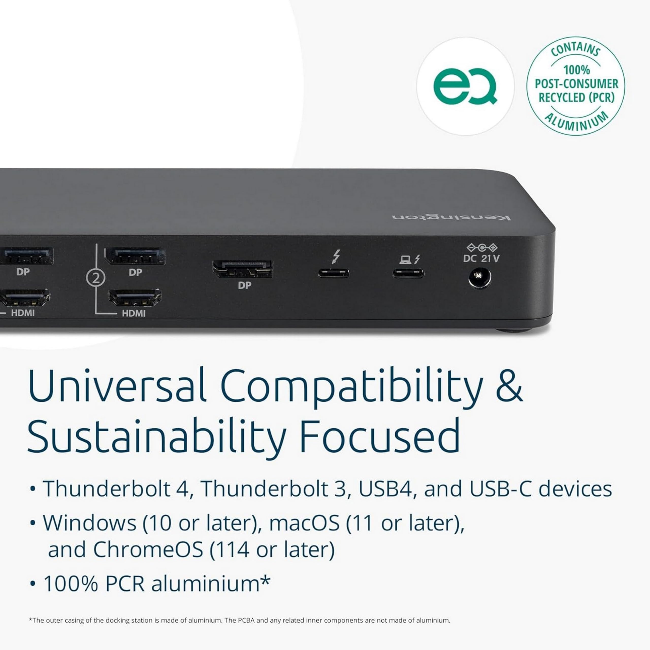 Kensington SD5920T EQ Thunderbolt 4 Quad 4K Hybrid Dock con tecnologia DisplayLink, lettori di schede SD e Micro SD, ricarica da 100 W, porte Ethernet e USB-A e USB-C 3.2 (K35234EU)