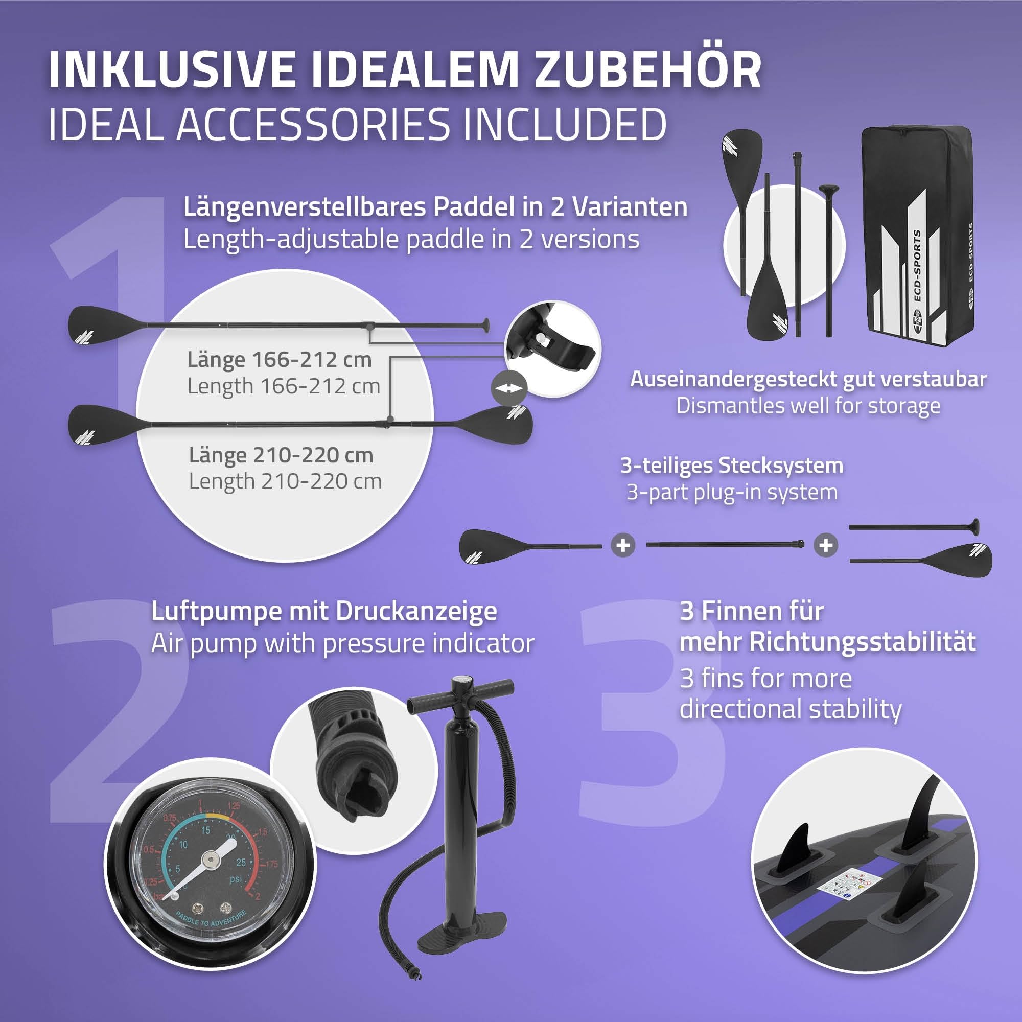 ECD Germany nadmuchiwana deska SUP 305/308/320/380 cm udzwig 120–150 kg grubosc 10–15 cm z siedziskiem kajakowym torba transportowa wioslem Deska do plywania surfowania rózne warianty